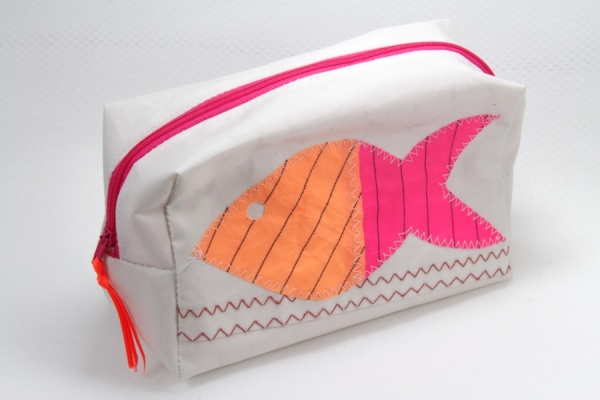 Segeltuch Kosmetiktasche eckig mit Fisch orange/pink